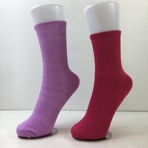 Womens Crew Socks Set 2 Solid Purple Pink Ribbed